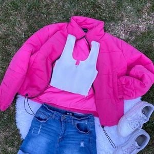 COPY - Puffer jacket with ribbed white top